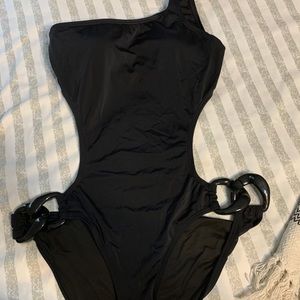 Open back, one shoulder bathing suit size L